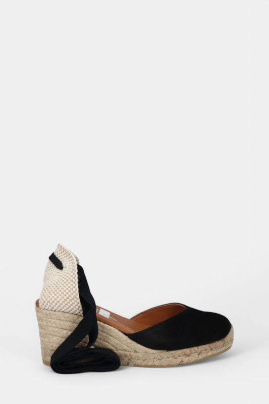 VIGUERA 2011 BLACK SUEDE WRAP STRAP ESPADRILLE WEDGES