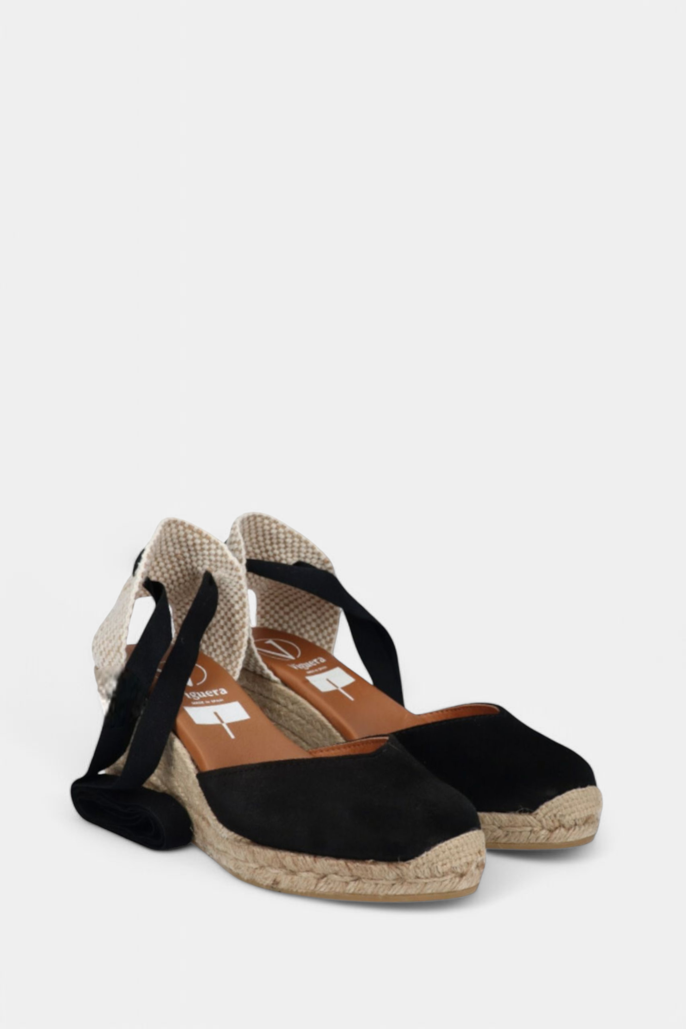 VIGUERA 2011 BLACK SUEDE WRAP STRAP ESPADRILLE WEDGES