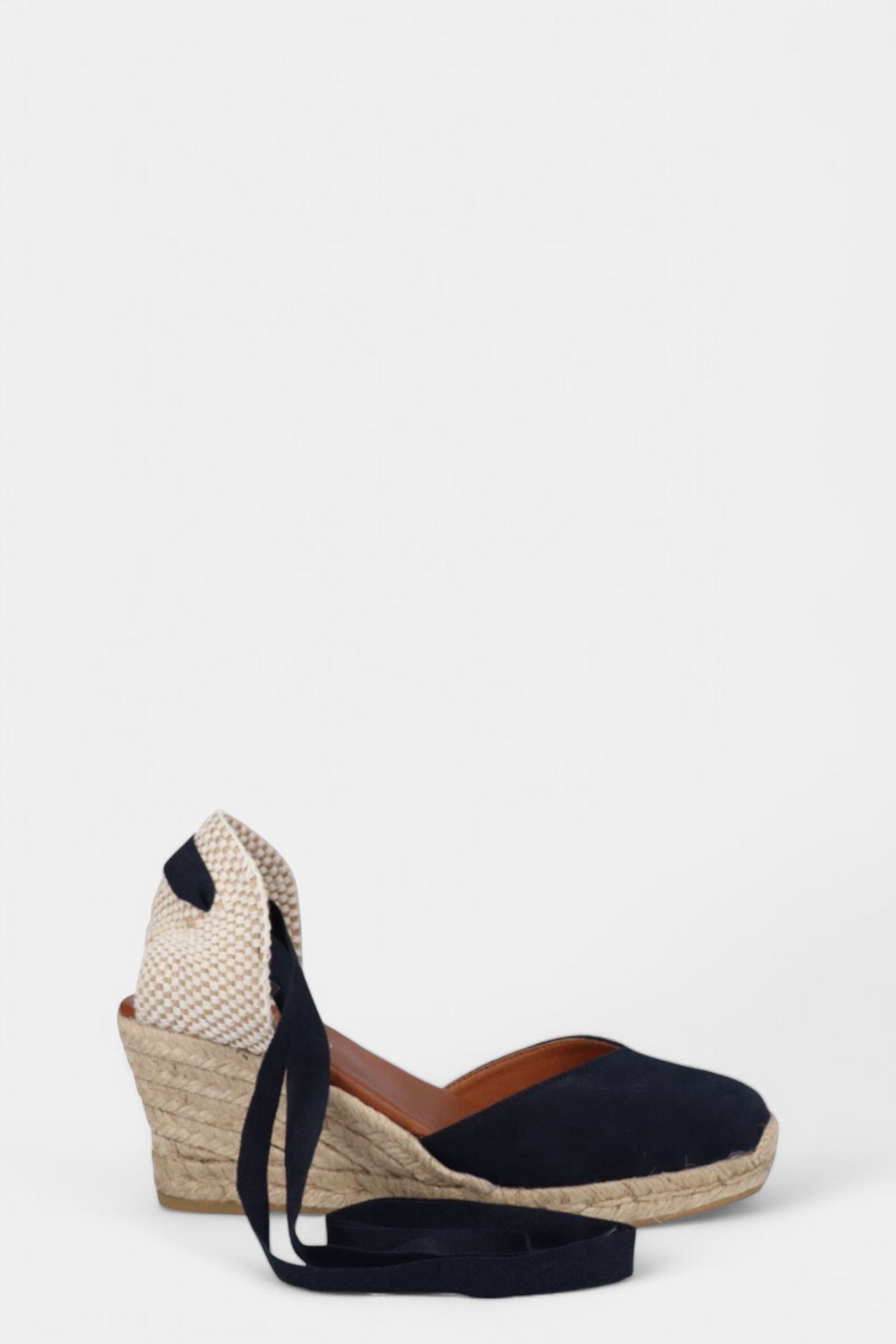 VIGUERA 2011 NAVY SUEDE WRAP TIE ESPADRILLE WEDGES