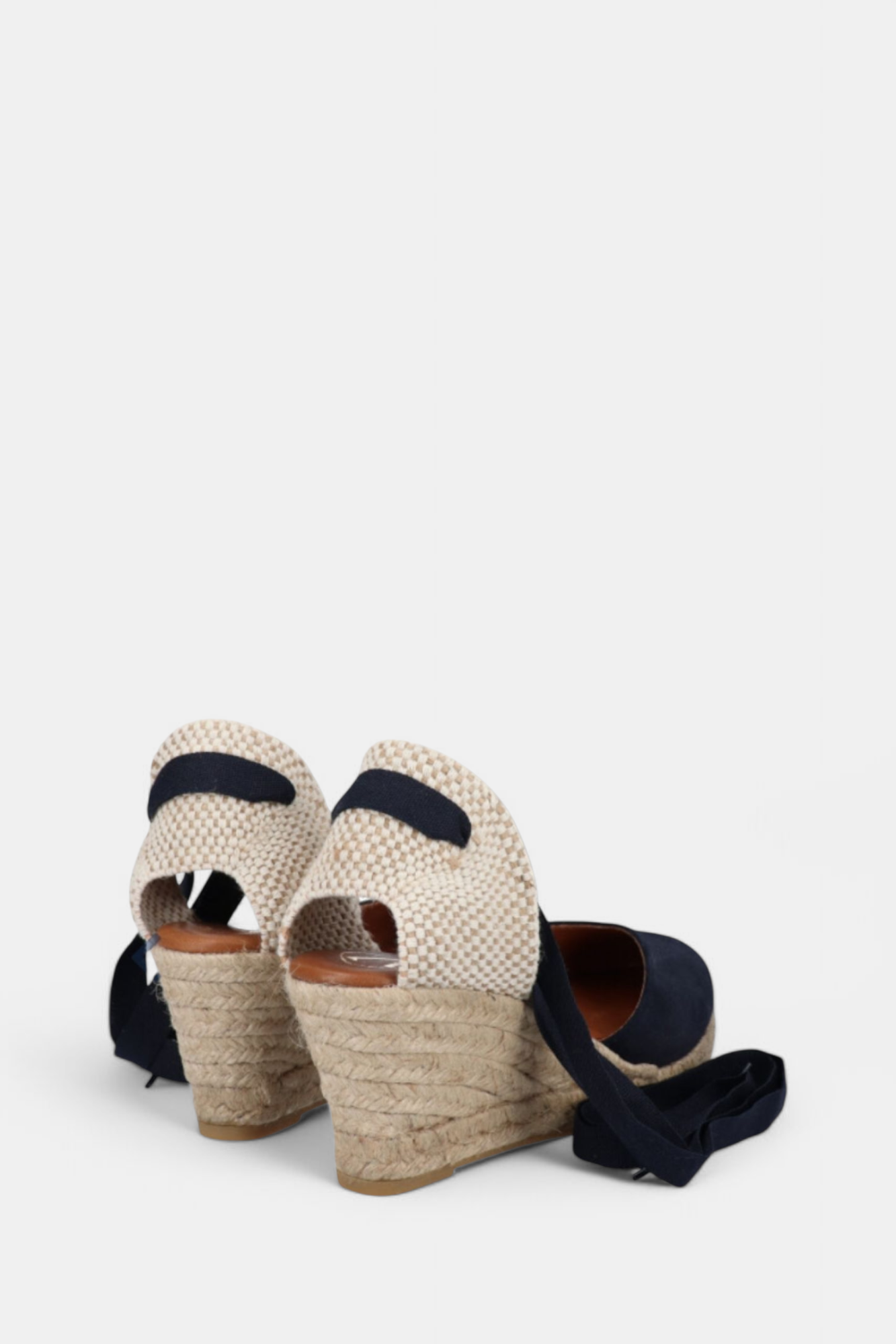 VIGUERA 2011 NAVY SUEDE WRAP TIE ESPADRILLE WEDGES