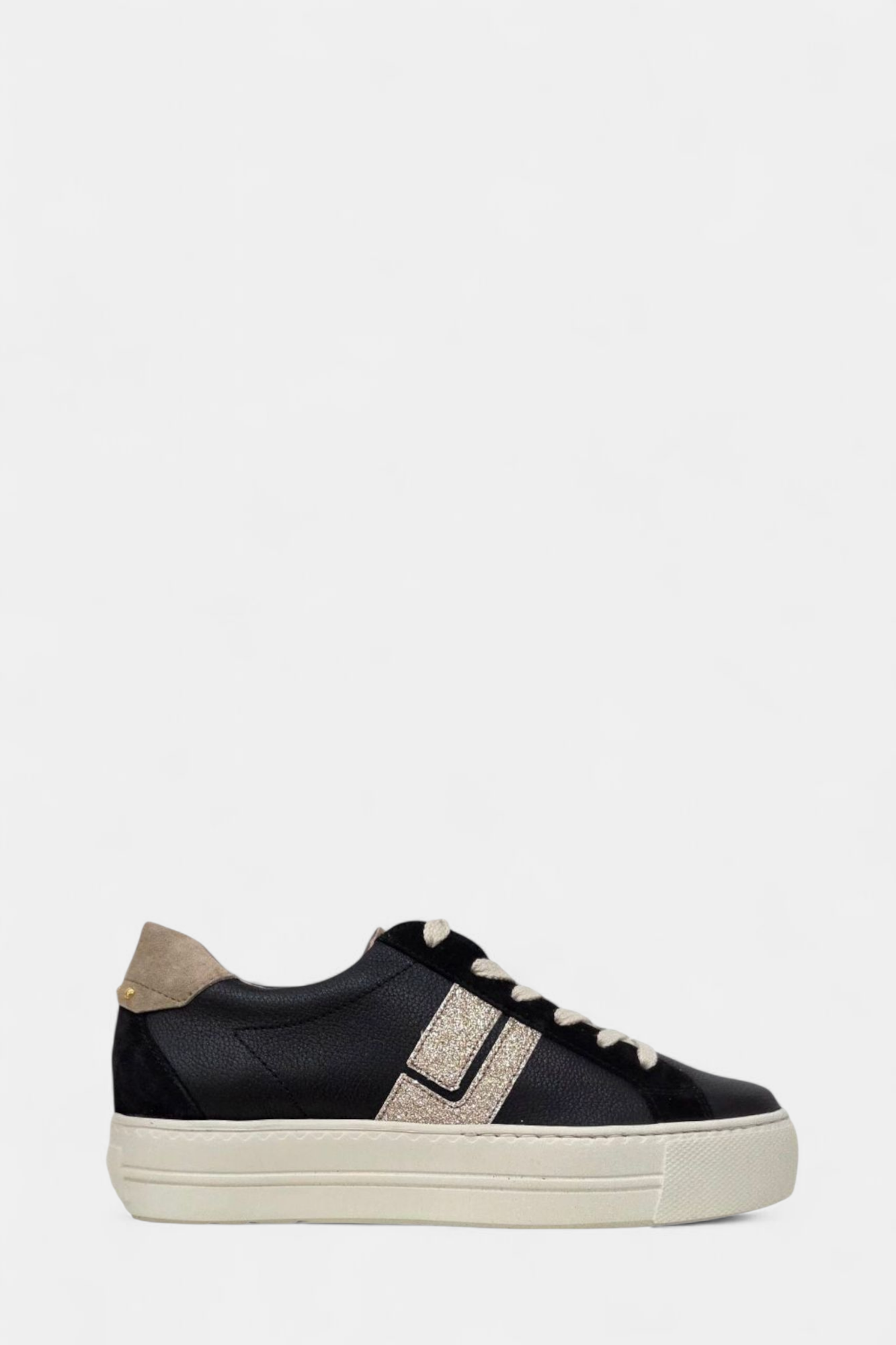 PAUL GREEN 5330 BLACK/GOLD LEATHER TRAINER