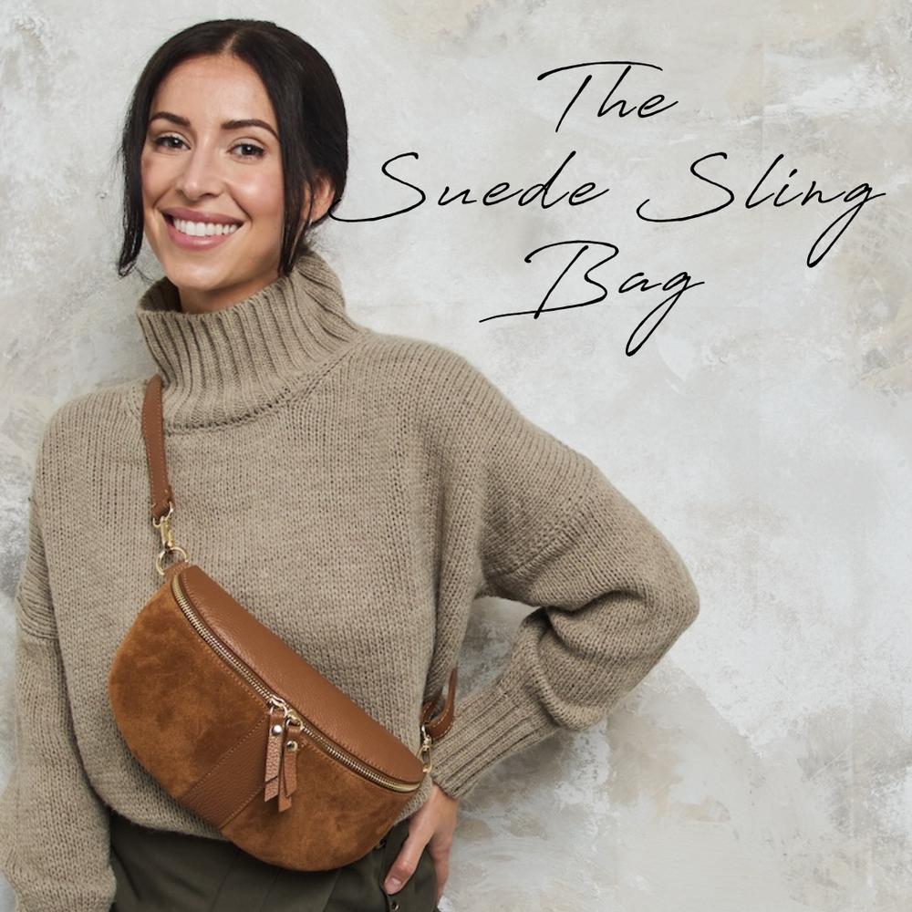 ELIE BEAUMONT SUEDE SLING LEATHER TAN BAG