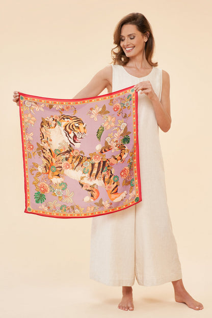 POWDER 100% SILK PRANCING TIGER SCARC