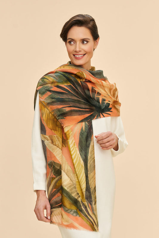 POWDER WOOL WRAP PRINTED PALMS SCARF