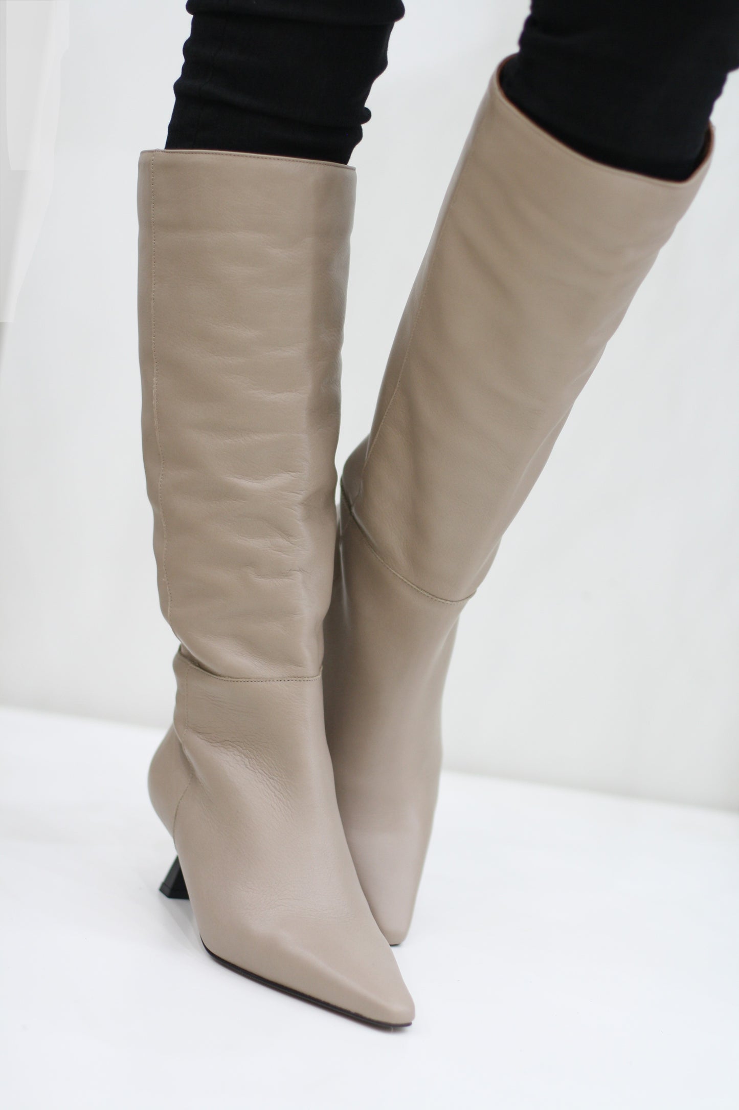 ANGEL ALARCON UMAY TAUPE LEATHER KNEE HIGH BOOT