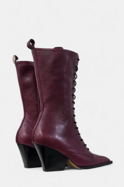 ANGEL ALARCON LORRAINE BURGUNDY LEATHER MID CALF BOOT
