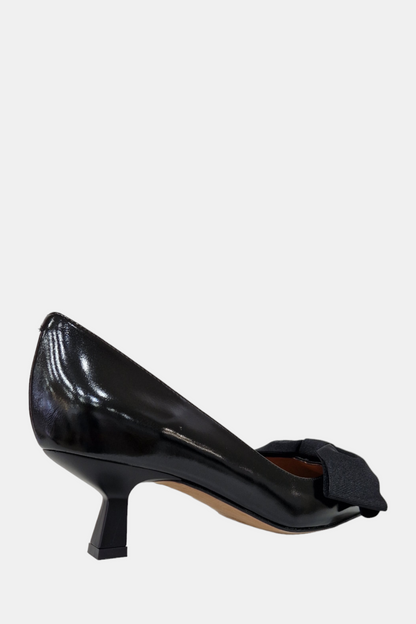 ANGEL ALARCON LAYLA BLACJ LEATHER BOW KITTEN HEEL