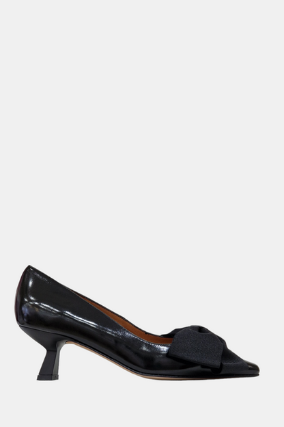 ANGEL ALARCON LAYLA BLACJ LEATHER BOW KITTEN HEEL