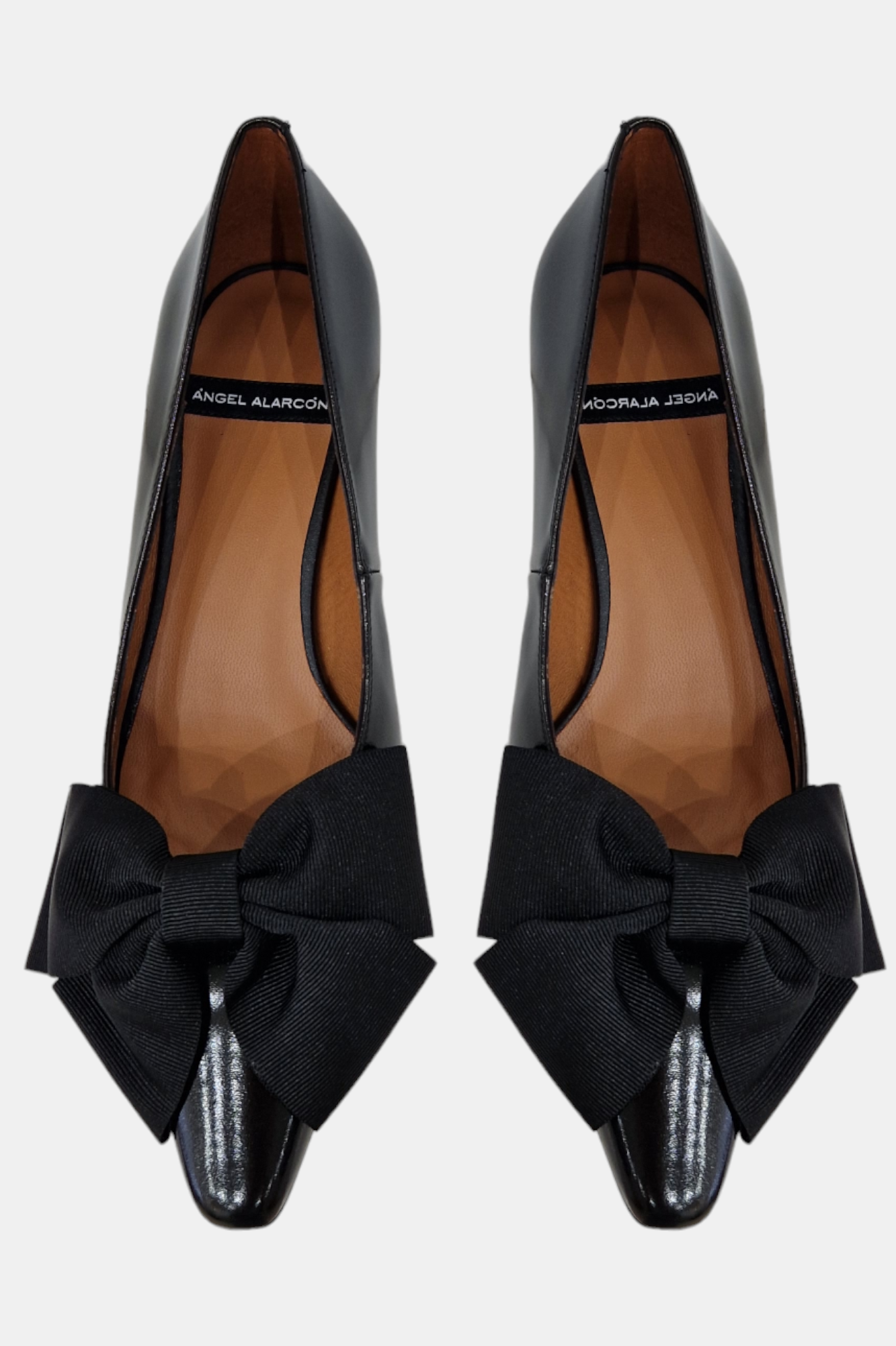 ANGEL ALARCON LAYLA BLACJ LEATHER BOW KITTEN HEEL