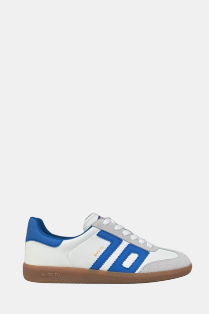 BACK 70 CLOUD WHITE/BLUE LEATHER TRAINERS