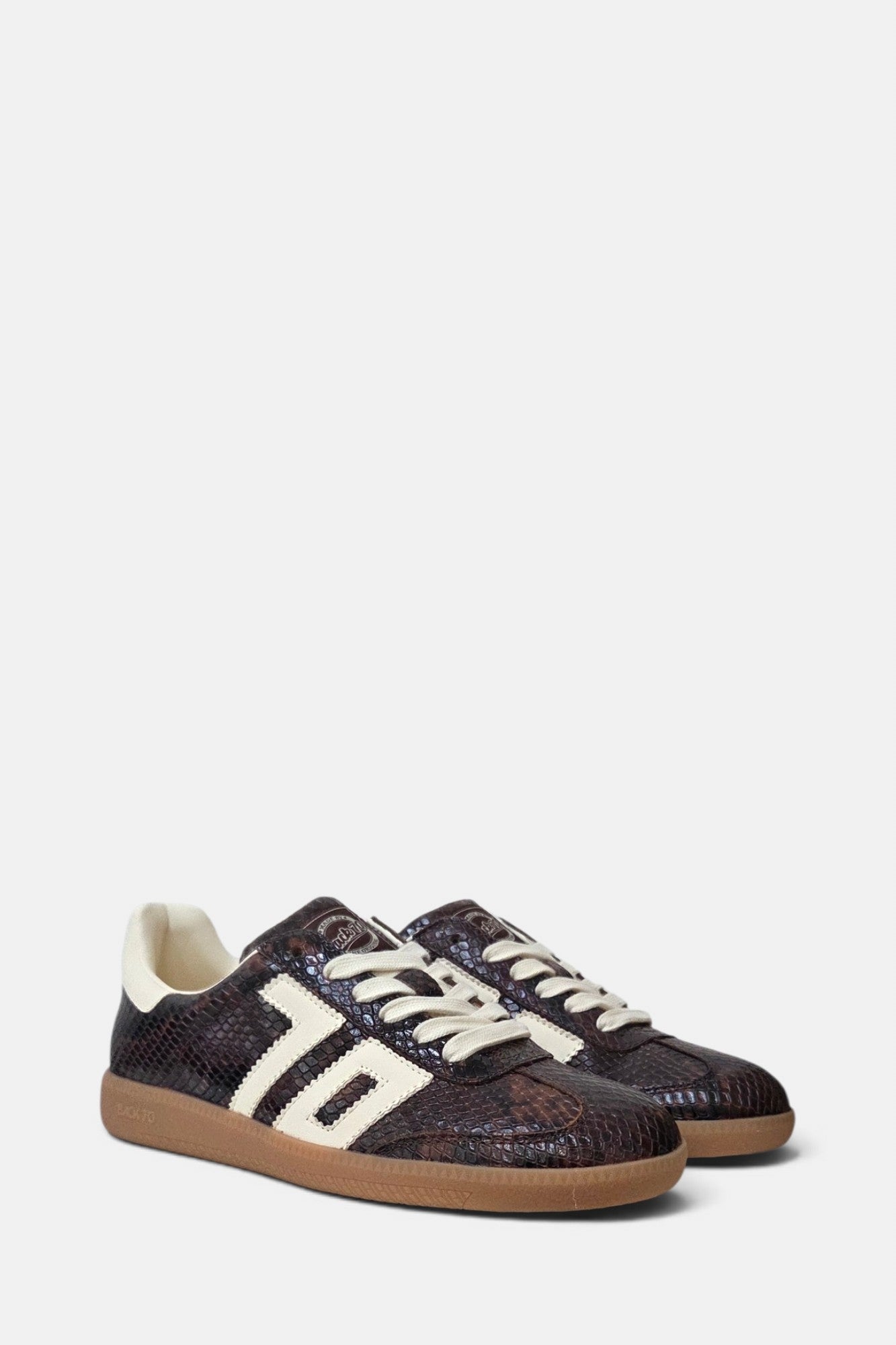 BACK70 CLOUD BROWN SNAKEPRINT LEATHER TRAINER