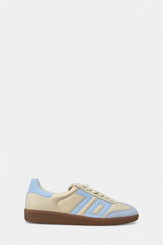 BACK70 CLOUD CREAM/BABY BLUE LEATHER TRAINER