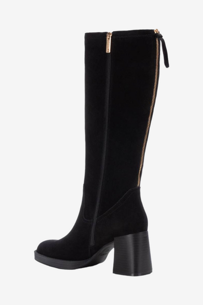 CARMELA 161712 BLACK SUEDE HEELED KNEE HIGH BOOT