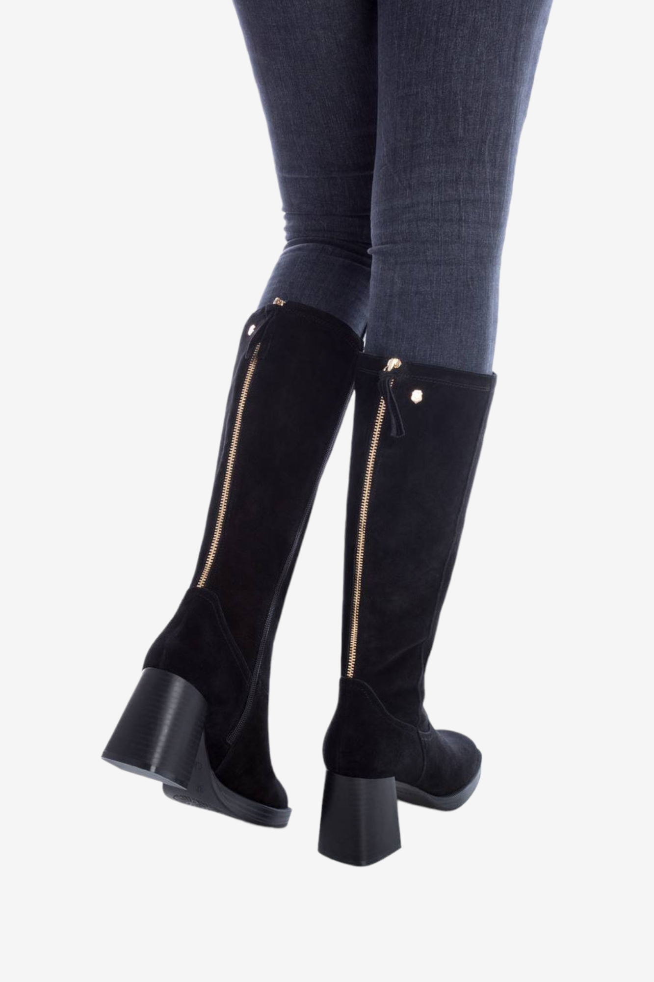 CARMELA 161712 BLACK SUEDE HEELED KNEE HIGH BOOT