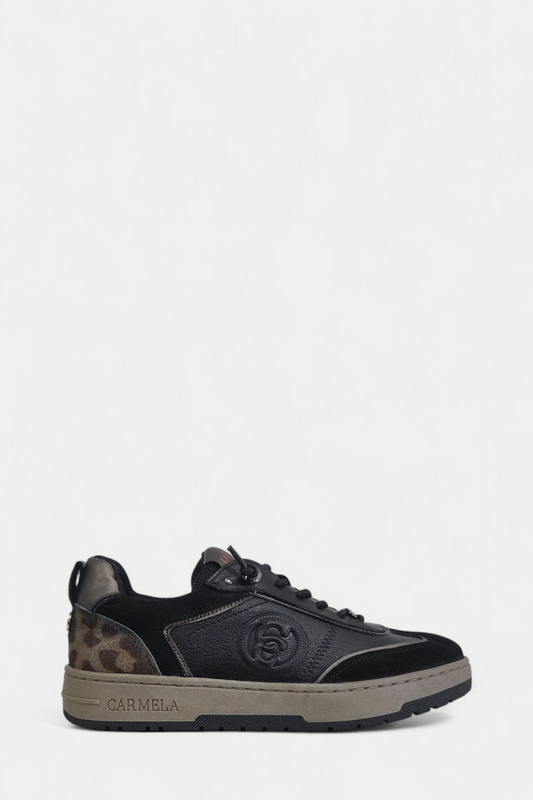 CARMELA 162504 TAN LEOPARD LEATHER TRAINER