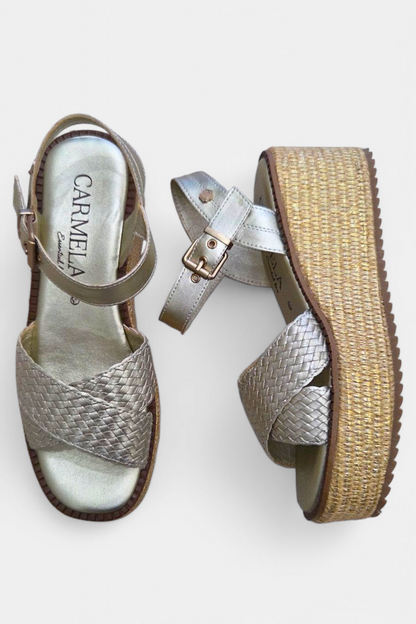 CARMELA 162361 GOLD WOVEN LEATHER WEDGE