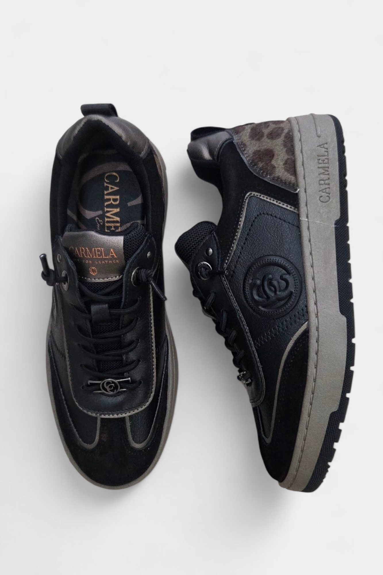 CARMELA 162504 TAN LEOPARD LEATHER TRAINER