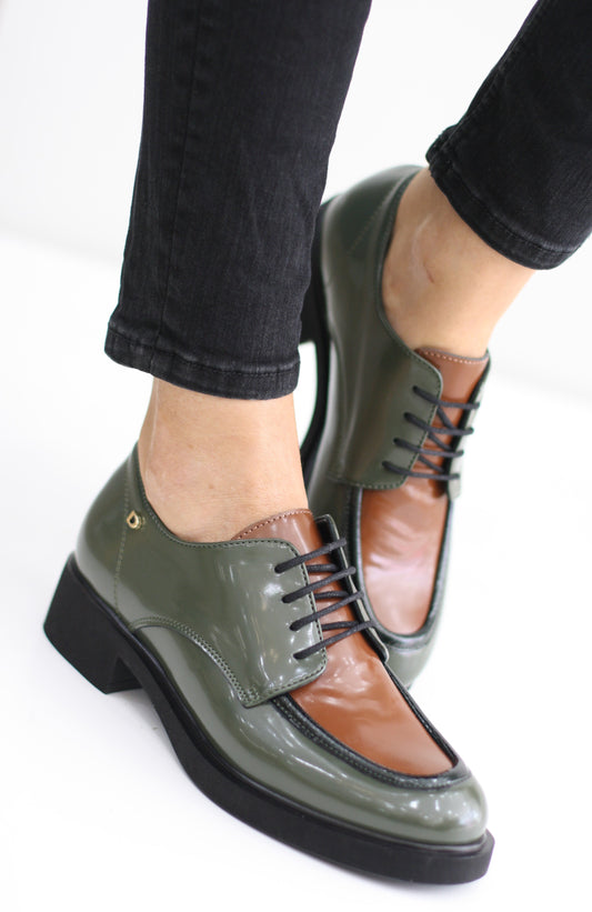 DONNA SERENA KHAKI GREEN/TAN OXFORD SHOE