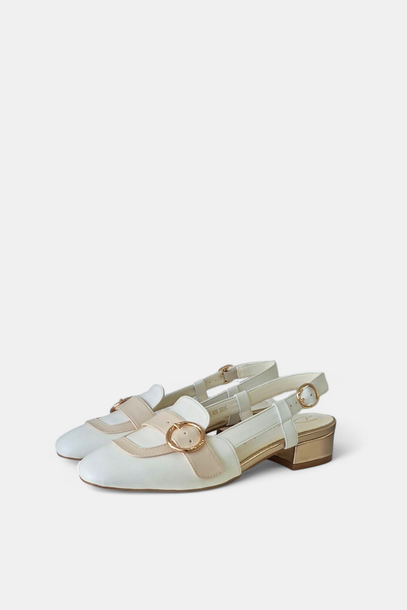 DANCING MATILDA 029 WHITE/GOLD SLINGBACK LOW HEELED LOAFER