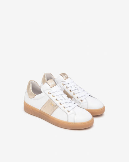 NEROGIARDINI E513006 WHITE/GOLD LEATHER TRAINERS