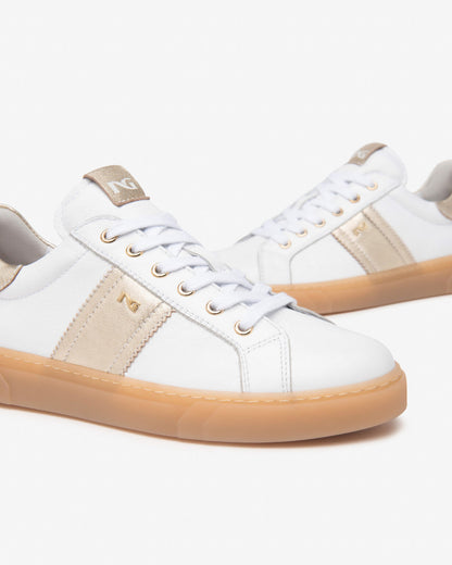 NEROGIARDINI E513006 WHITE/GOLD LEATHER TRAINERS