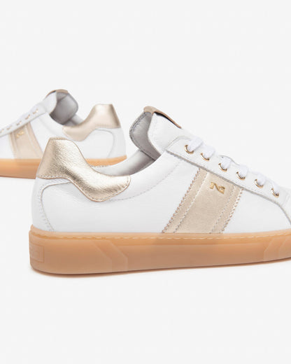 NEROGIARDINI E513006 WHITE/GOLD LEATHER TRAINERS