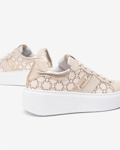 NEROGIARDINI E513080 LOGO PRINTED LEATHER TRAINER