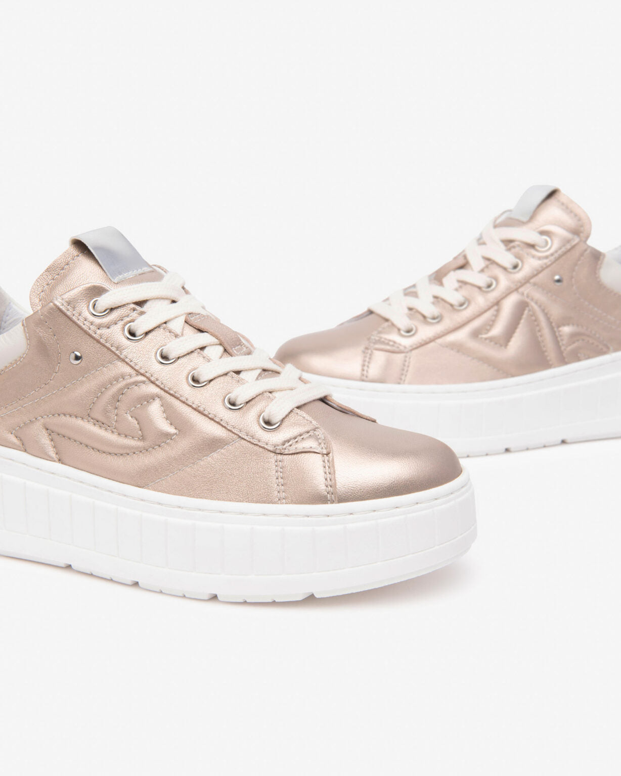 NEROGIARDINI E513091 ROSE GOLD LEATHER TRAINER