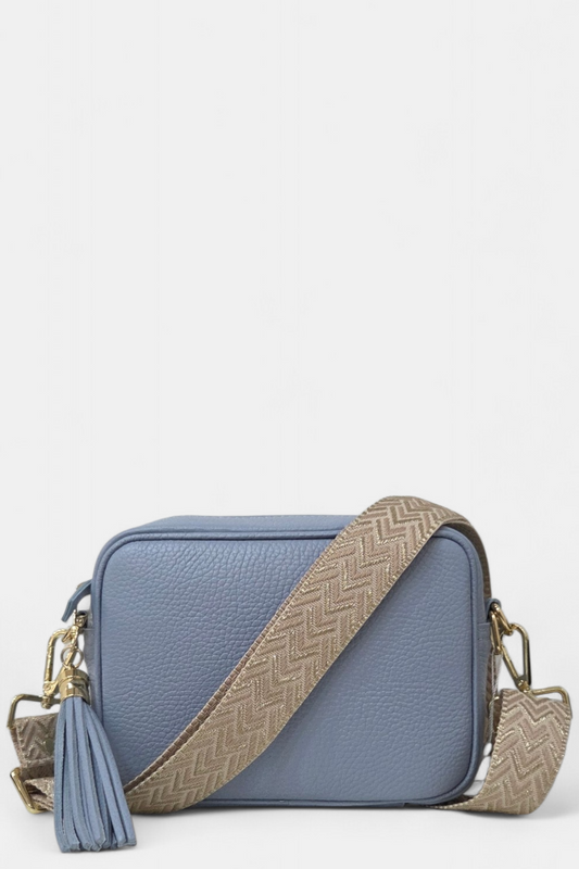 ELIE BEAUMONT POWDER BLUE LEATHER BAG CREAM/GOLD CHEVRON STRAP