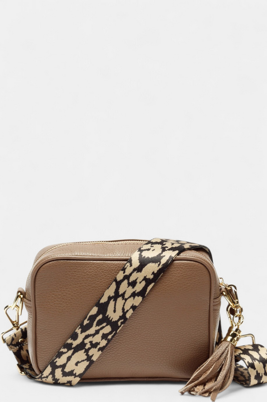 ELIE BEAUMONT TAUPE LEATHER BAG LEOPARD STRAP