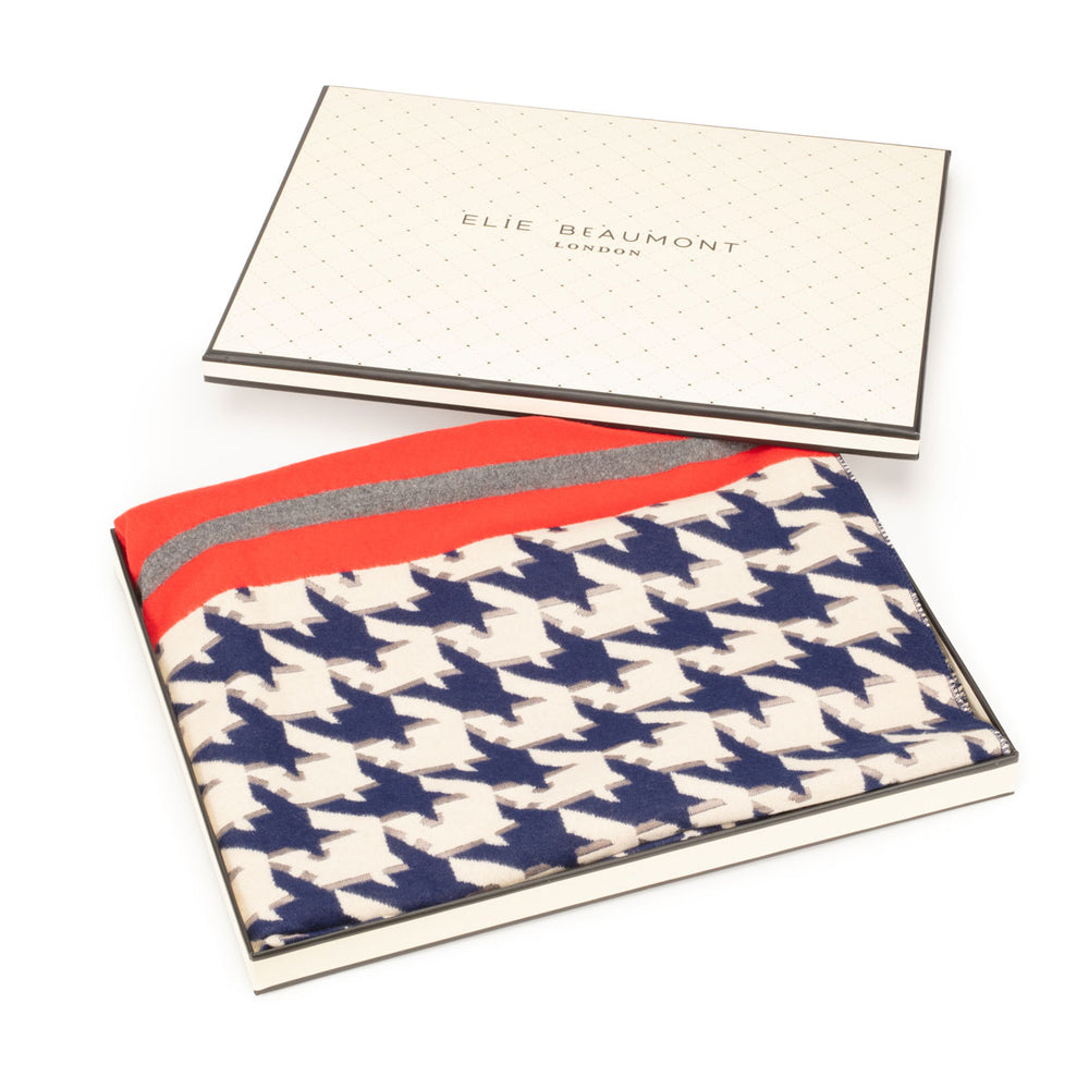 ELIE BEAUMONT NAVY DOGTOOTH WINTER SCARF