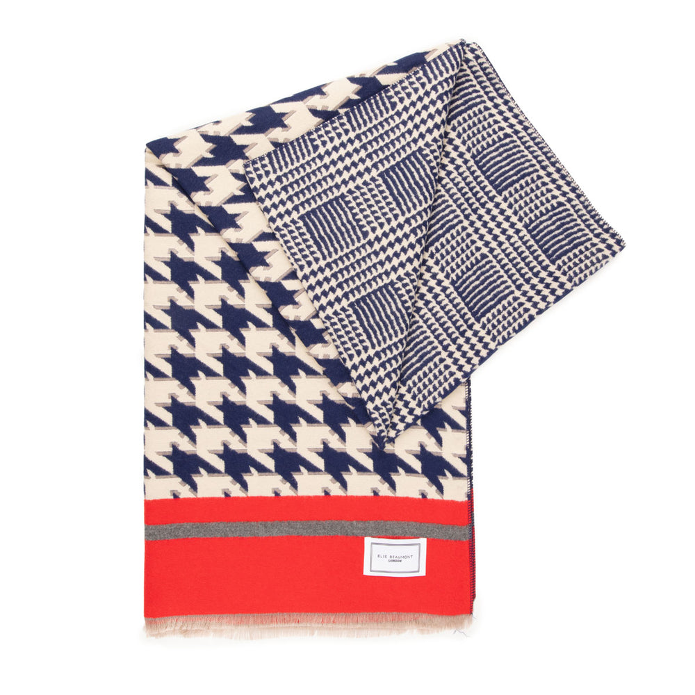 ELIE BEAUMONT NAVY DOGTOOTH WINTER SCARF