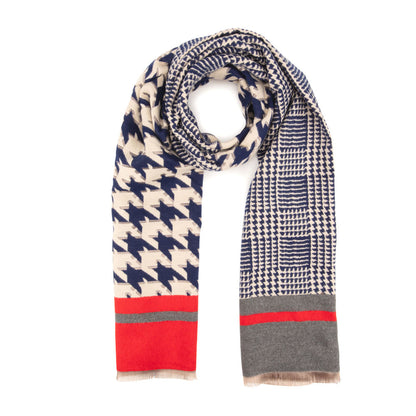 ELIE BEAUMONT NAVY DOGTOOTH WINTER SCARF