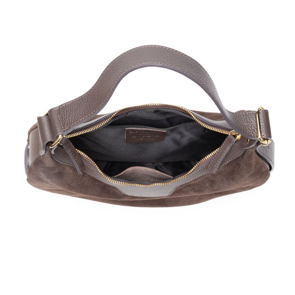 ELIE BEAUMONT CHOCOLATE SUEDE CRESCENT BAG