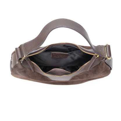 ELIE BEAUMONT CHOCOLATE SUEDE CRESCENT BAG