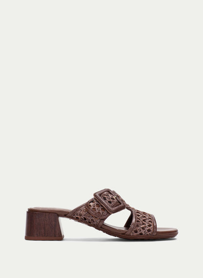 HISPANITAS 26210 BROWN RAFFIA LEATHER MULE