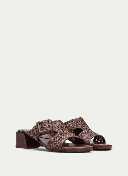 HISPANITAS 26210 BROWN RAFFIA LEATHER MULE