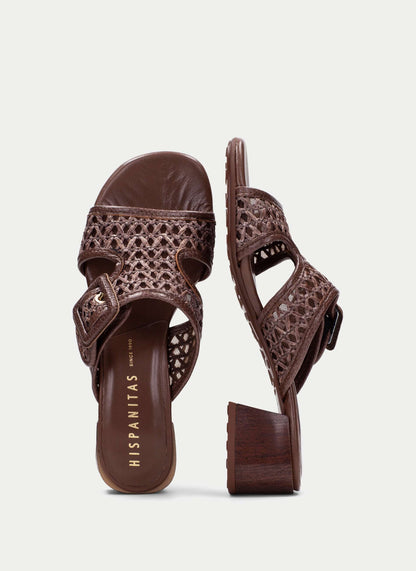 HISPANITAS 26210 BROWN RAFFIA LEATHER MULE