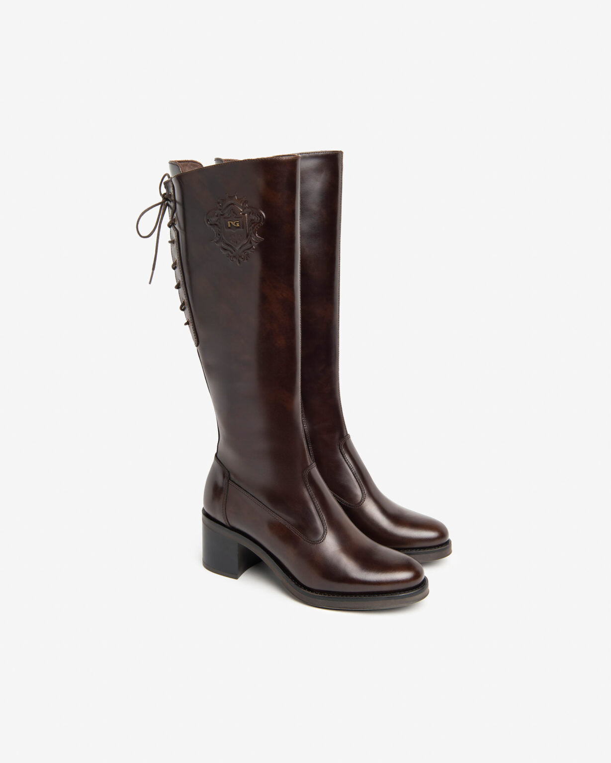 NERO GIARDINI 411811 DARK BROWN LEATHER KNEE HIGH BOOTS