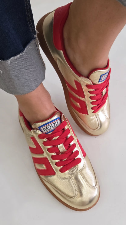 BACK70 CLOUD GOLD/RED LEATHER TRAINER