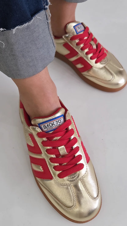 BACK70 CLOUD GOLD/RED LEATHER TRAINER