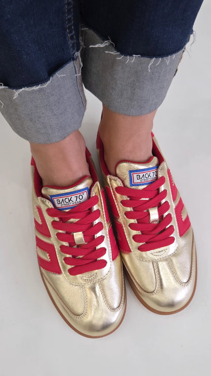 BACK70 CLOUD GOLD/RED LEATHER TRAINER