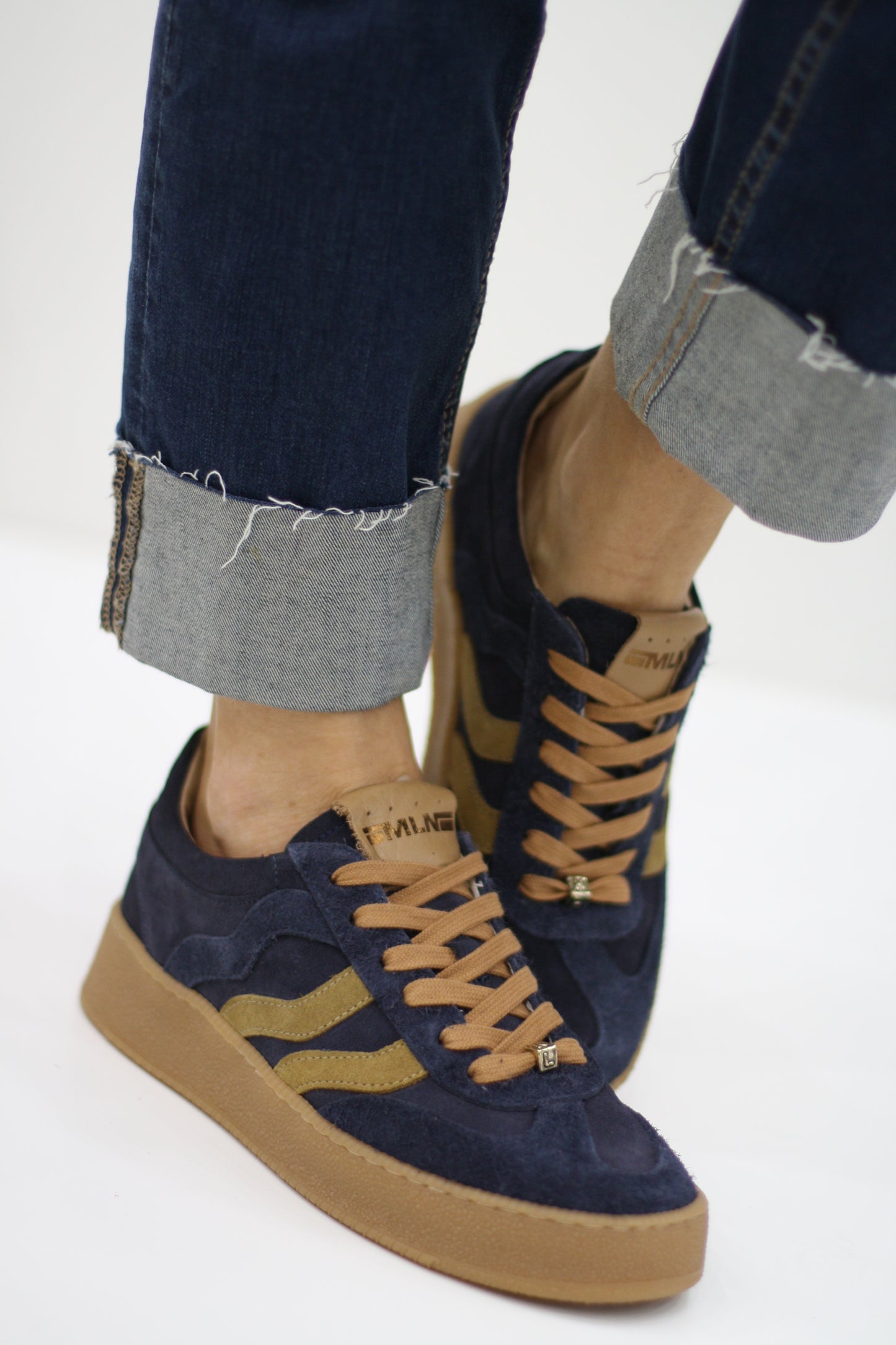 MELINE NAVY/CAMEL SUEDE TRAINERS