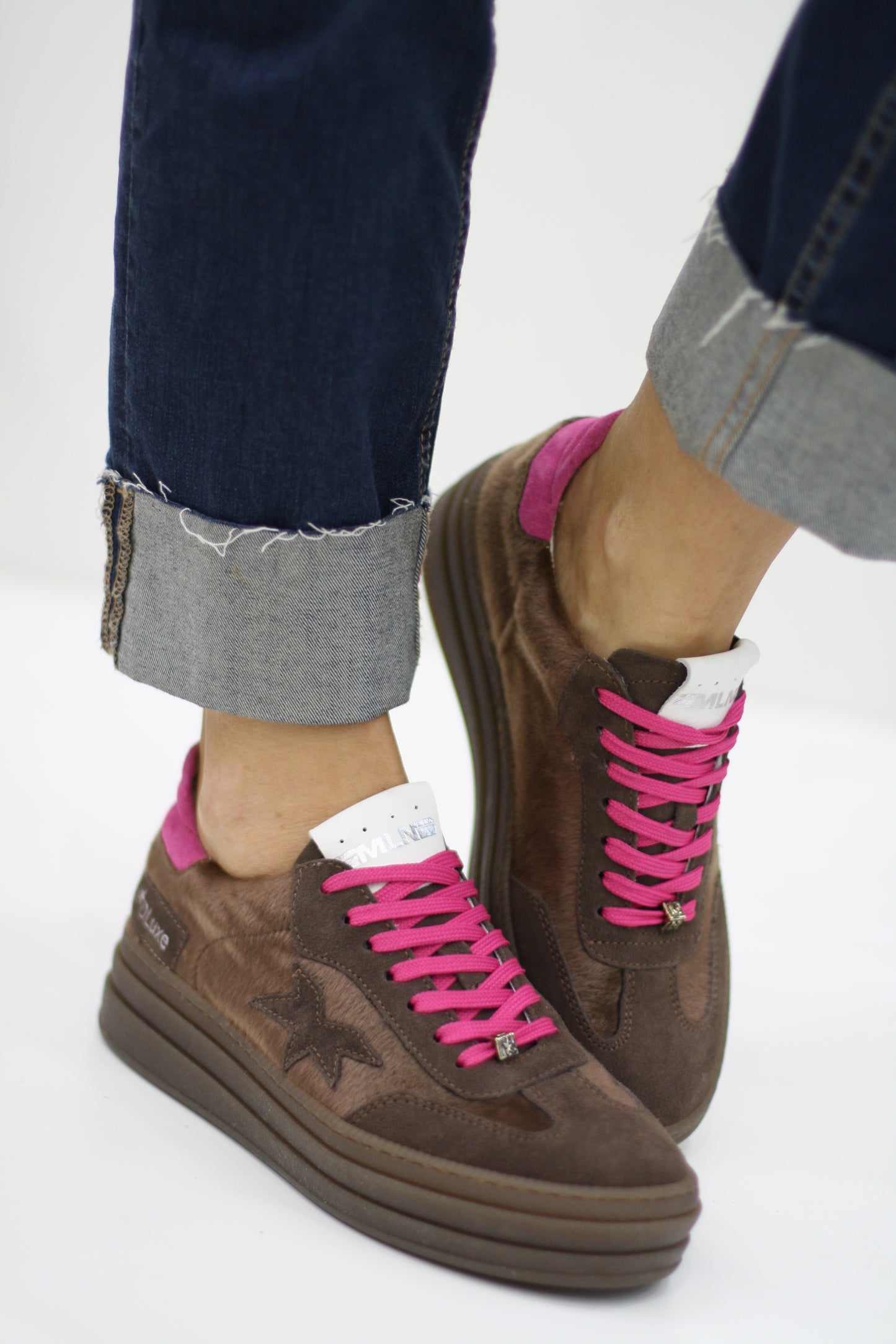 MELINE SHOES 526 103 BROWN SUEDE AND PONYHAIR TRAINERS