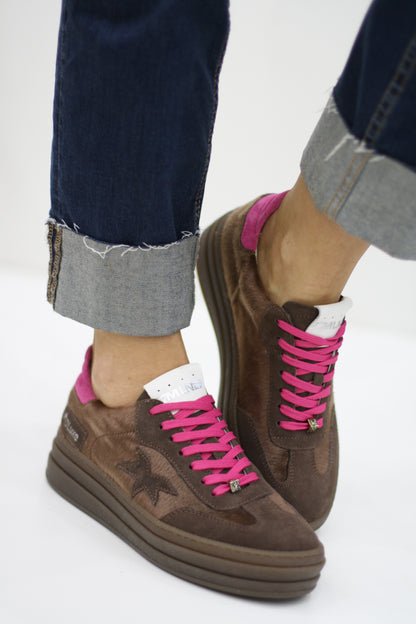 MELINE SHOES 526 103 BROWN SUEDE AND PONYHAIR TRAINERS
