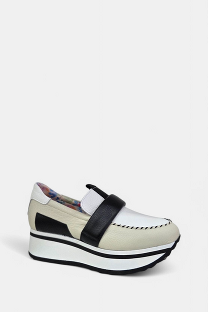 JOSE SAENZ 3523 WHITE/BEIGE/BLACK FLATFORM LOAFER