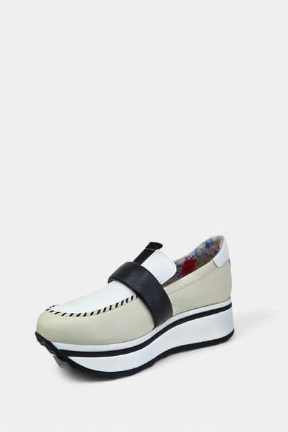 JOSE SAENZ 3523 WHITE/BEIGE/BLACK FLATFORM LOAFER