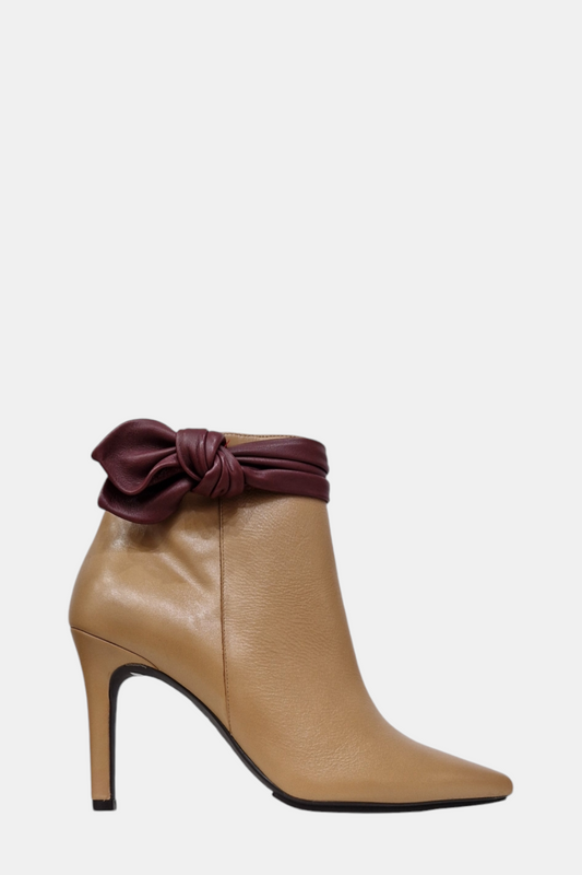 LODI RESIRA CAMEL/BURGUNDY BOW LEATHER BOOT