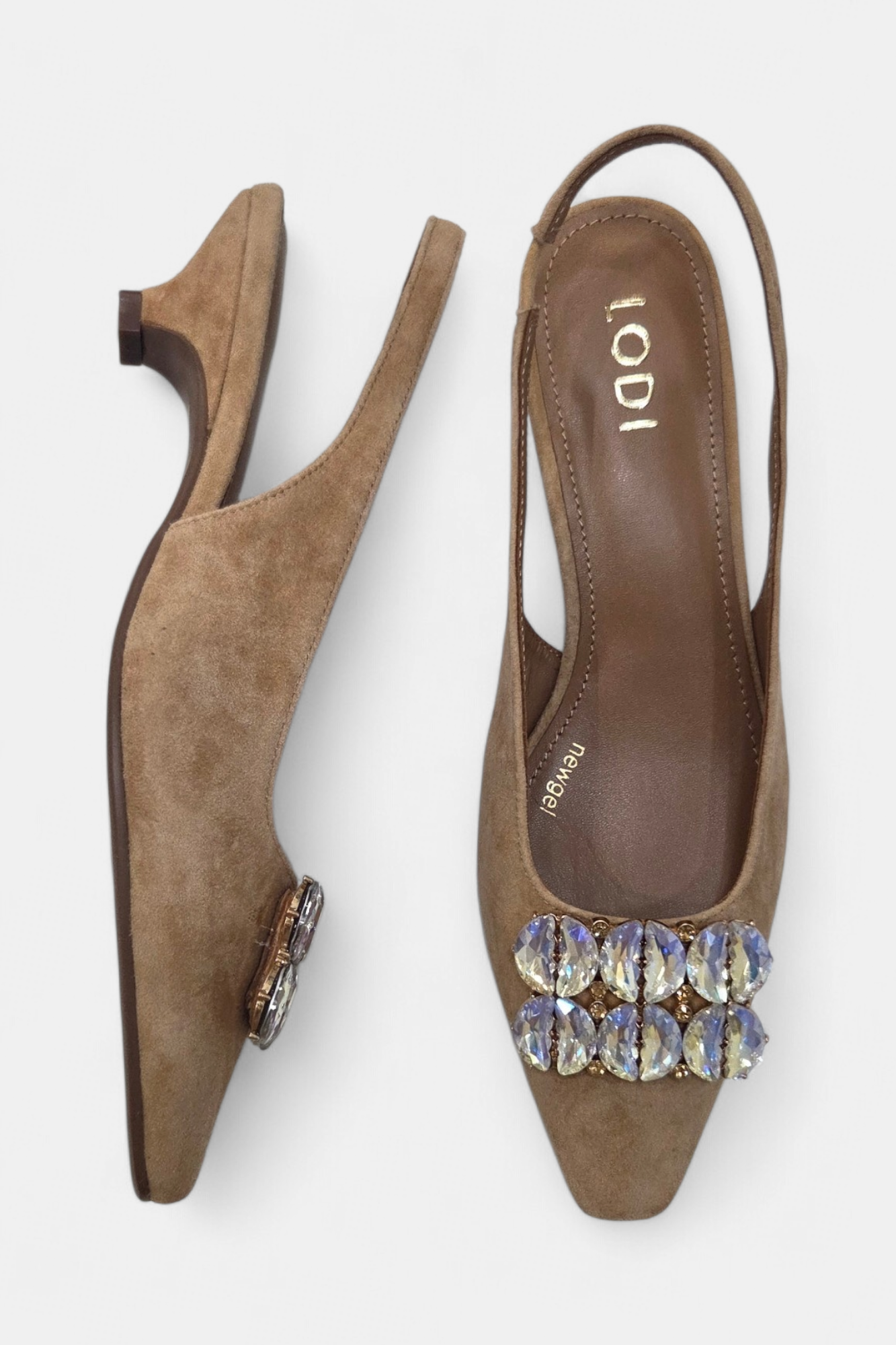 LODI A ERIDANO CAMEL SUEDE KITTEN HEEL