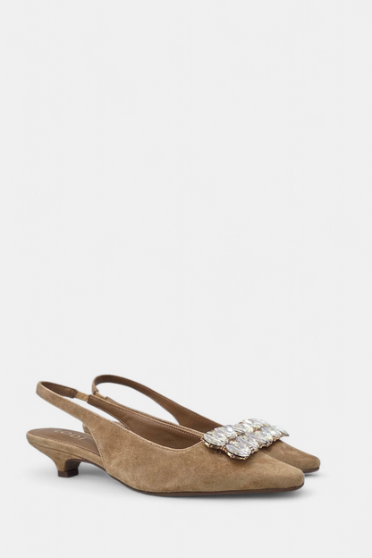 LODI A ERIDANO CAMEL SUEDE KITTEN HEEL